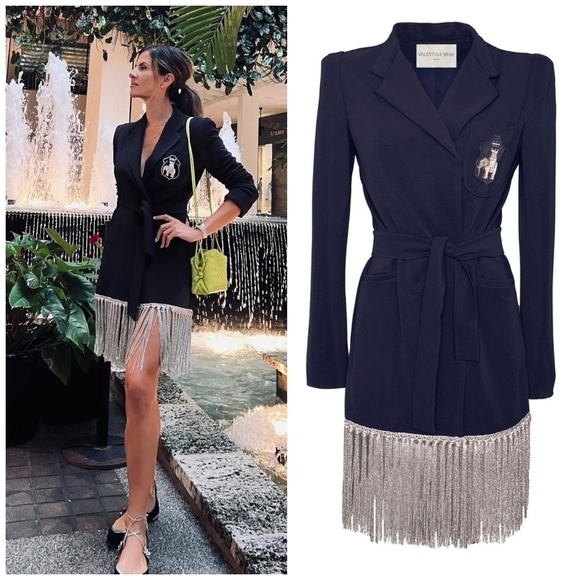 Valentina Shah Navy Blazer Fringe Dress - Picture 1 of 8
